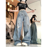 Lunivop Blue Women Jeans High Waist Fashion American Vintage Streetwear Y2K Ripped Wide Leg Jean Female Denim Trouser Baggy Denim Pants